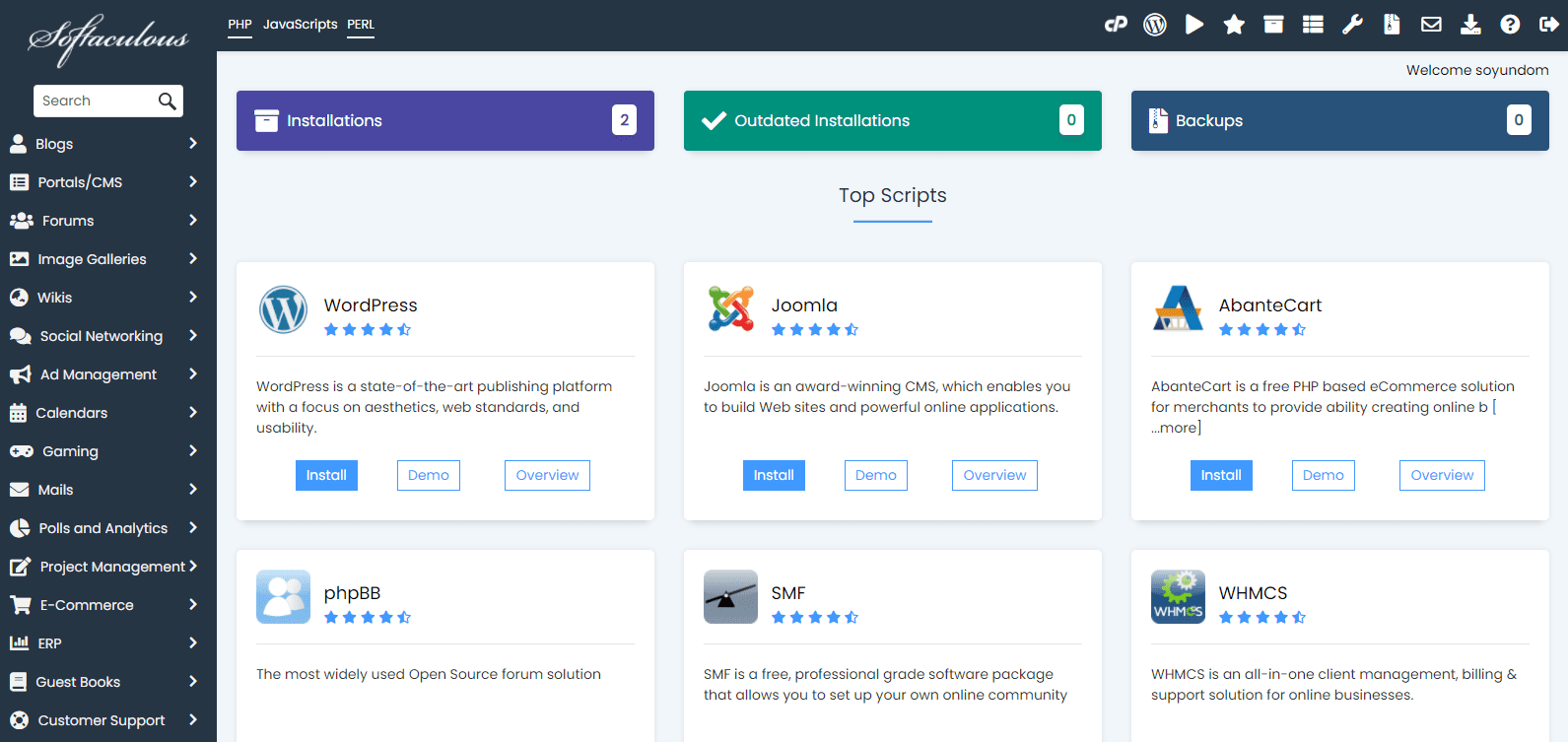 Softaculous el instalador definitivo de apps para tu sitio web 1 Escritorio de Softaculous