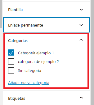 Añade una entrada a tu Blog de WordPress en 4 pasos 6 Pestaña categorías en el enlace permanente