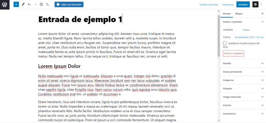 Añade una entrada a tu Blog de WordPress en 4 pasos 3 Editor de articulo en WordPress