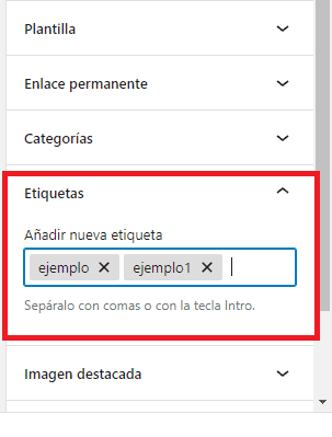 Añade una entrada a tu Blog de WordPress en 4 pasos 5 Pestaña etiquetas en editor de entradas.
