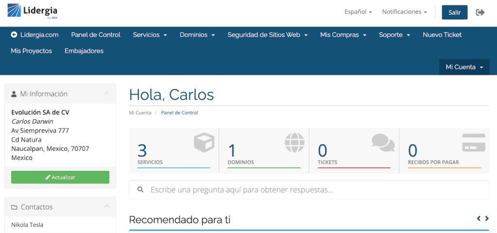 Portal de Clientes de Lidergia