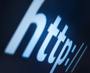 New website alert. Closeup of a search bar on a computer screen.